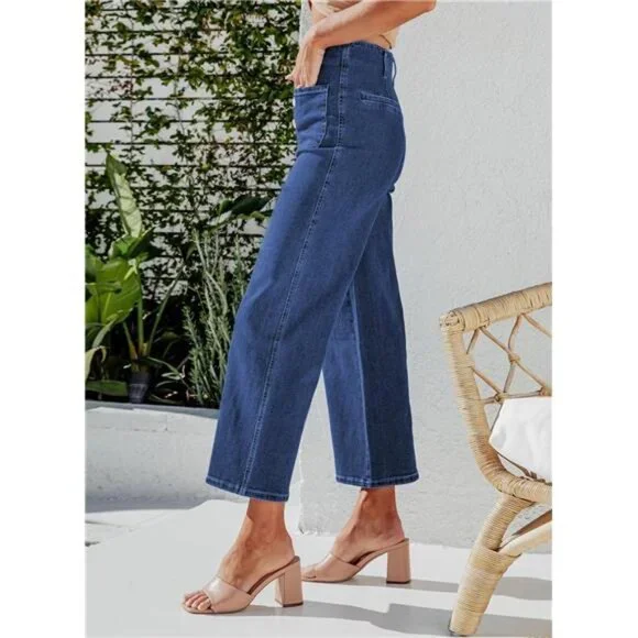 Women's High Waisted Stretchy Wide Leg Jeans Straight Leg Loose Denim Pants